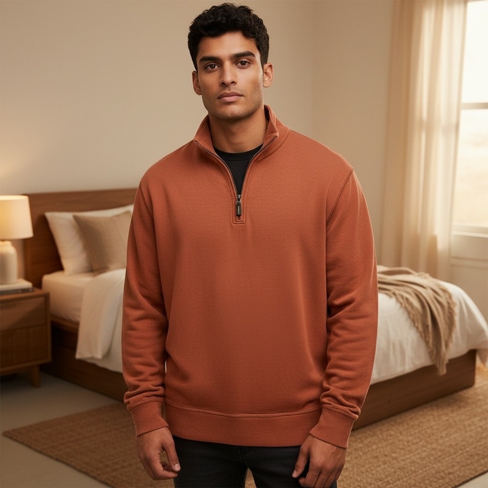 J. Crew Mens Authentic Jersey Quarter Zip Pullover Sweatshirt Medium‎ Orange